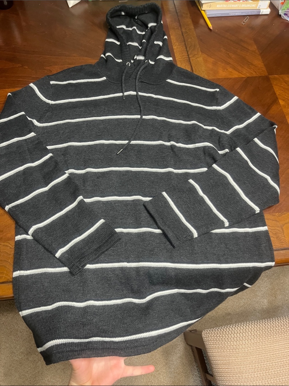 Retrofit Charcoal Gray & White Striped Turtleneck Hoodie